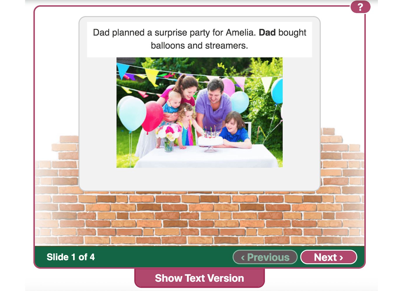 example of a Flip Card interactive with Show Text Version